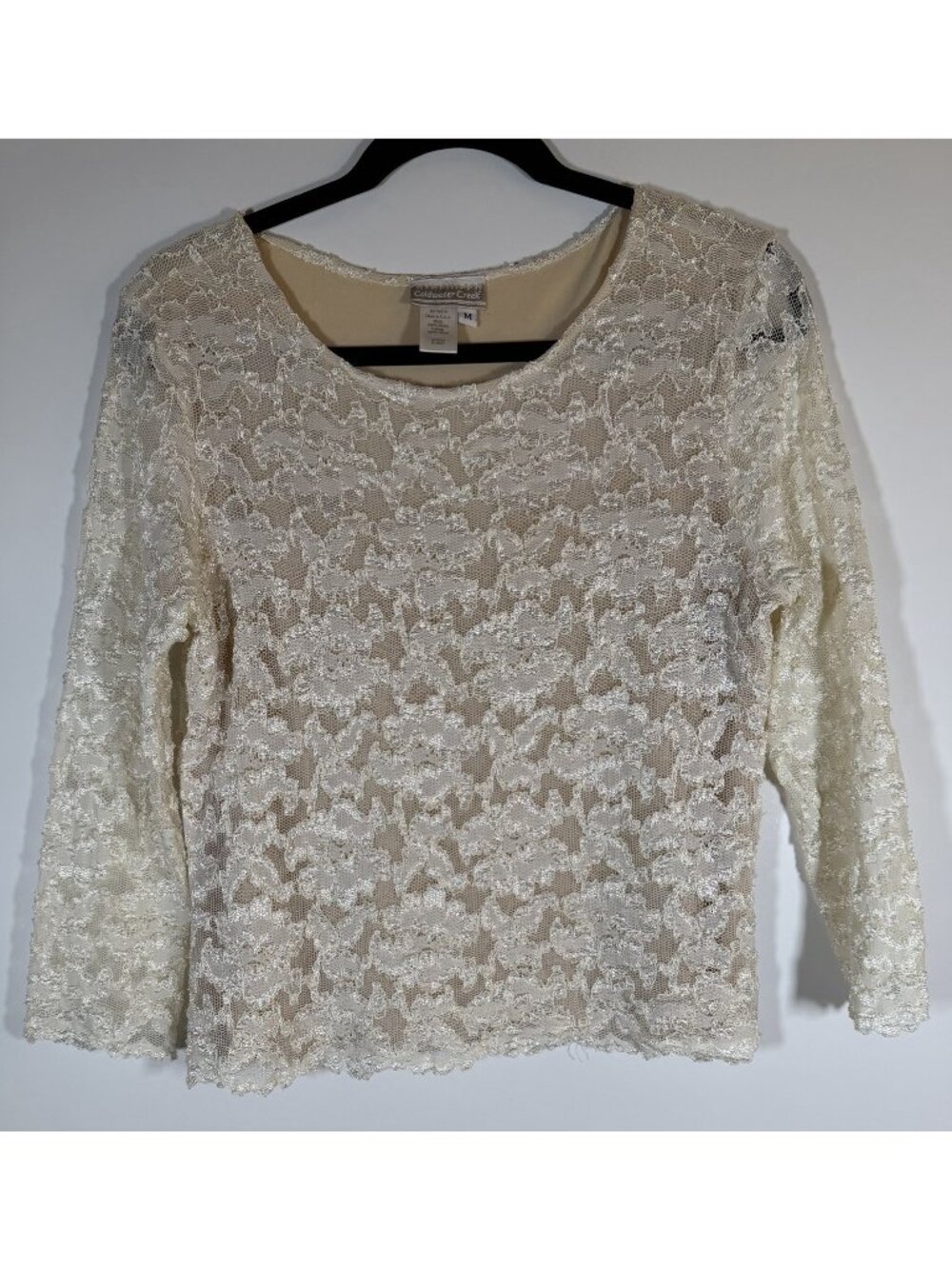 Vintage Y2K Coldwater Creek cream lace stretch scoop neck Gilmore Girls top M